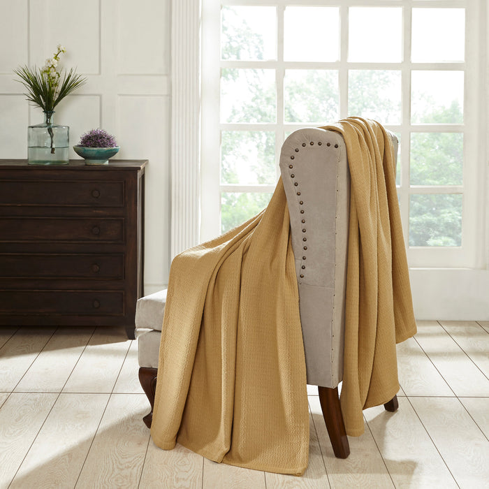 Textured Cotton Weave Solid Waffle Blanket or Throw - Sahara