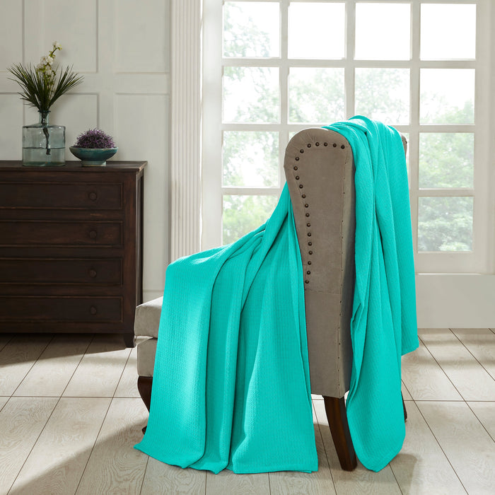 Textured Cotton Weave Solid Waffle Blanket or Throw - Turquoise