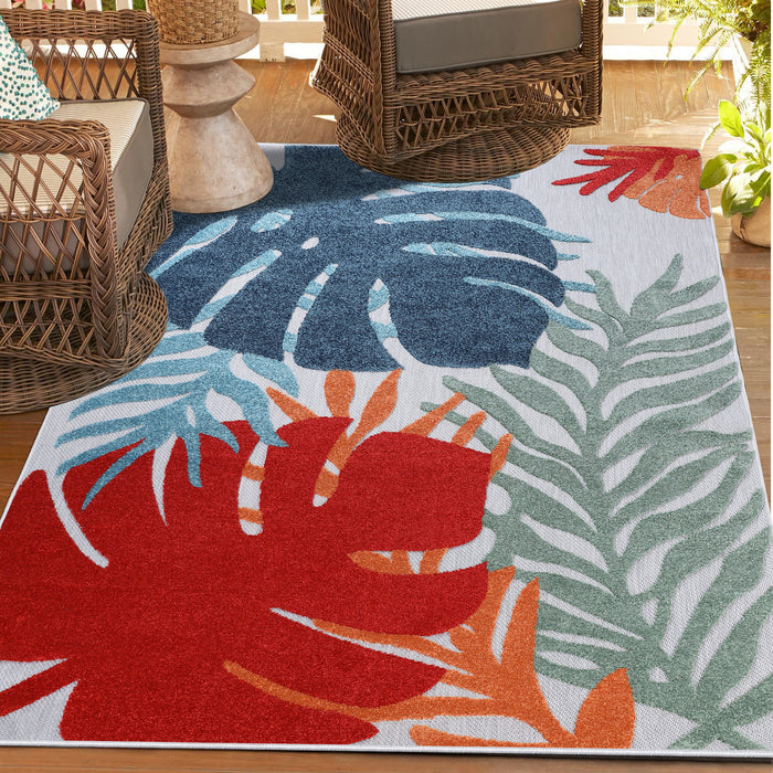 Waikiki Oversized Tropical Leaves Coastal Indoor Outdoor Area Rug - Multicolor