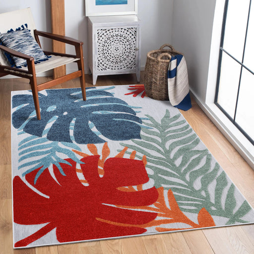 Waikiki Oversized Tropical Leaves Coastal Indoor Outdoor Area Rug - Multicolor