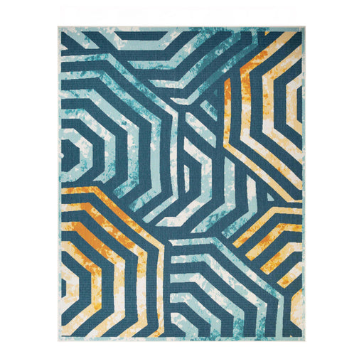 Waimea Contemporary Geometric Indoor/ Outdoor Area Rug or Runner - Navy Blue- Cream