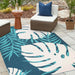 Waikiki Tropical Leaves Indoor / Outdoor Area Rug or Runner - Blue-Green/Cream