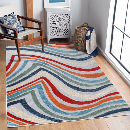 Wave Coastal Striped Indoor Outdoor Area Rug - Multicolor