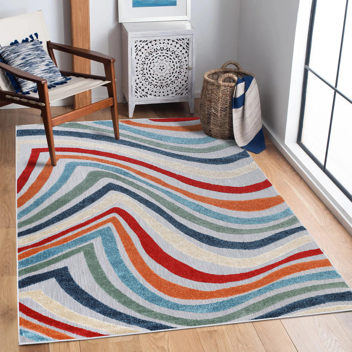 Wave Coastal Striped Indoor Outdoor Area Rug - Multicolor