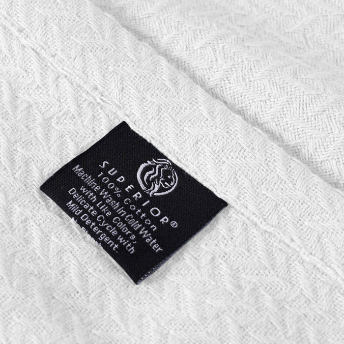 Nobel Cotton Textured Chevron Lightweight Woven Blanket - White