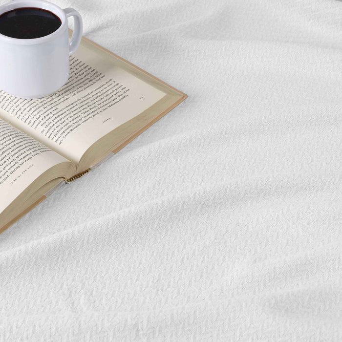Nobel Cotton Textured Chevron Lightweight Woven Blanket - White