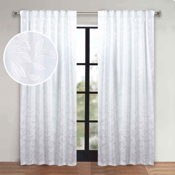 Superior Leaves Room Darkening Back Tab Blackout Curtains Panel Set