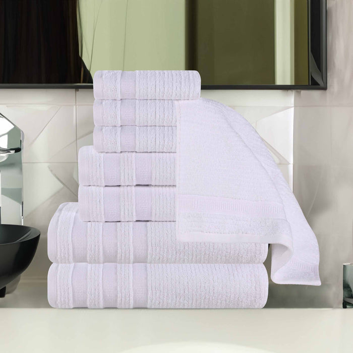 Zero Twist Cotton Ribbed Geometric Border 8 Piece Towel Set