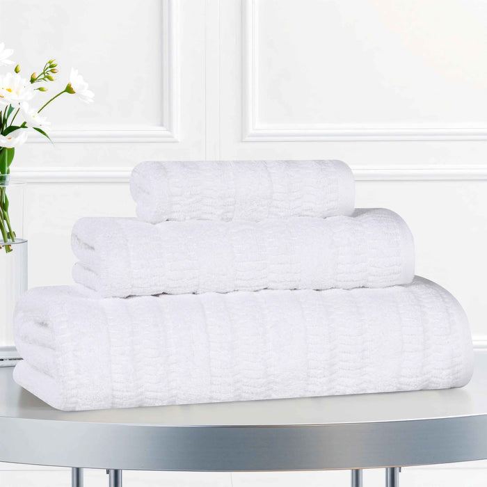 Mika Smart Twist Cotton Solid Vertical Ribbed 3 Piece Towel Set