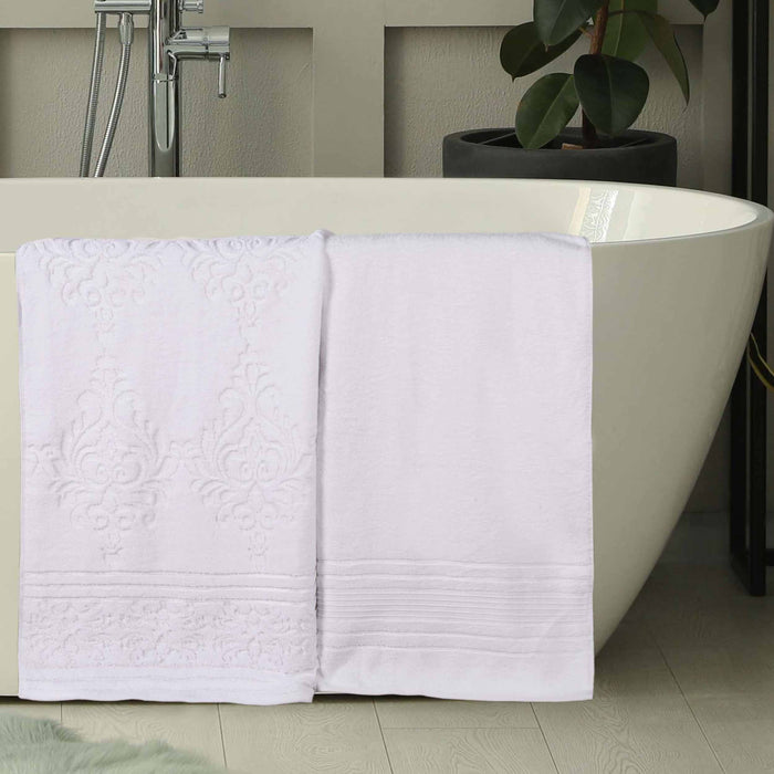 Sadie Zero Twist Cotton Solid and Jacquard Floral Bath Sheet Set of 2