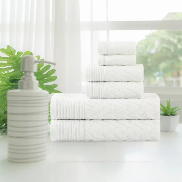 Chevron Cotton 6 Piece Towel Set - White