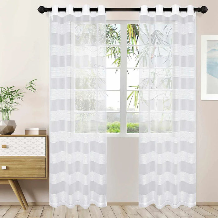 Dalisto Rope Textured Sheer Curtain Set of 2 with Grommet Top Header - White