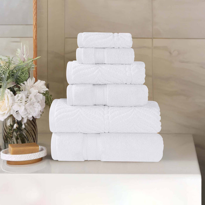 Zero Twist Cotton Solid and Jacquard Elegant Chevron 6 Piece Towel Set