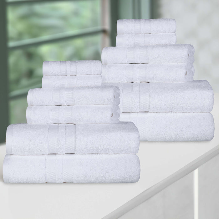 Ultra-Soft Cotton Absorbent Quick-Drying 12 Piece Assorted Towel Set - White