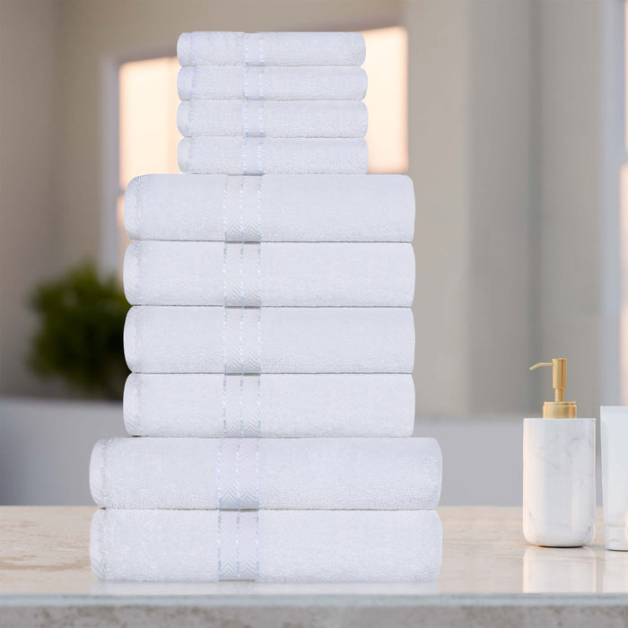Turkish Cotton Ultra-Plush Solid 10-Piece Highly Absorbent Towel Set - White/White