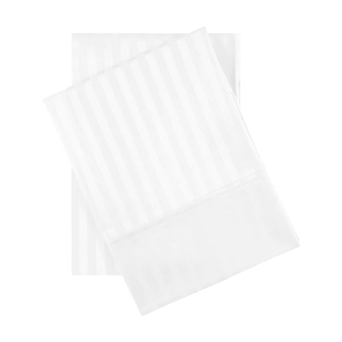 Egyptian Cotton 600 Thread Count 2 Piece Striped Pillowcase Set - White