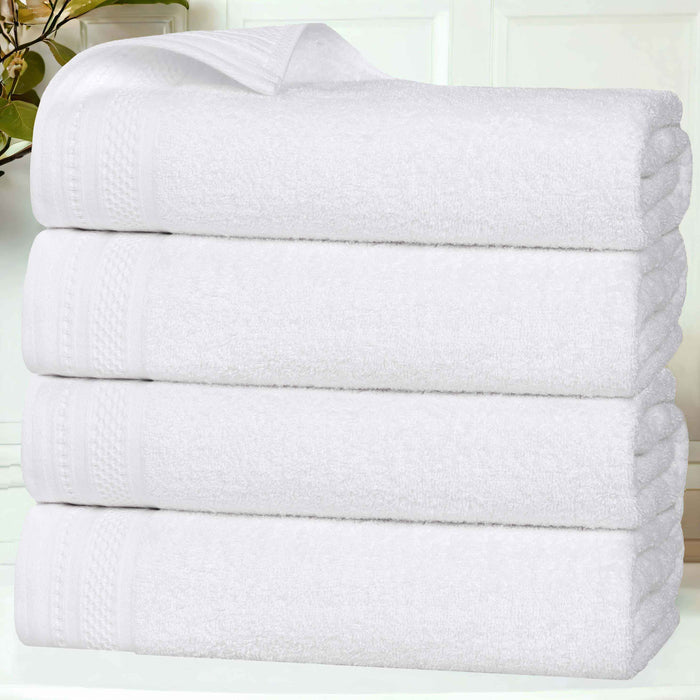 Honeycomb Textured Waffle Border Luxury Cotton Bath Towels, Set of 4