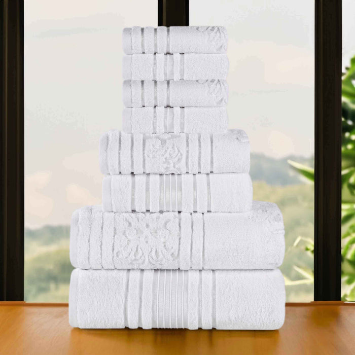 Sadie Zero Twist Cotton Solid and Jacquard Floral 8 Piece Towel Set