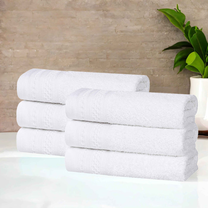 Honeycomb Textured Waffle Border Luxury Cotton Face Towels, Set of 6