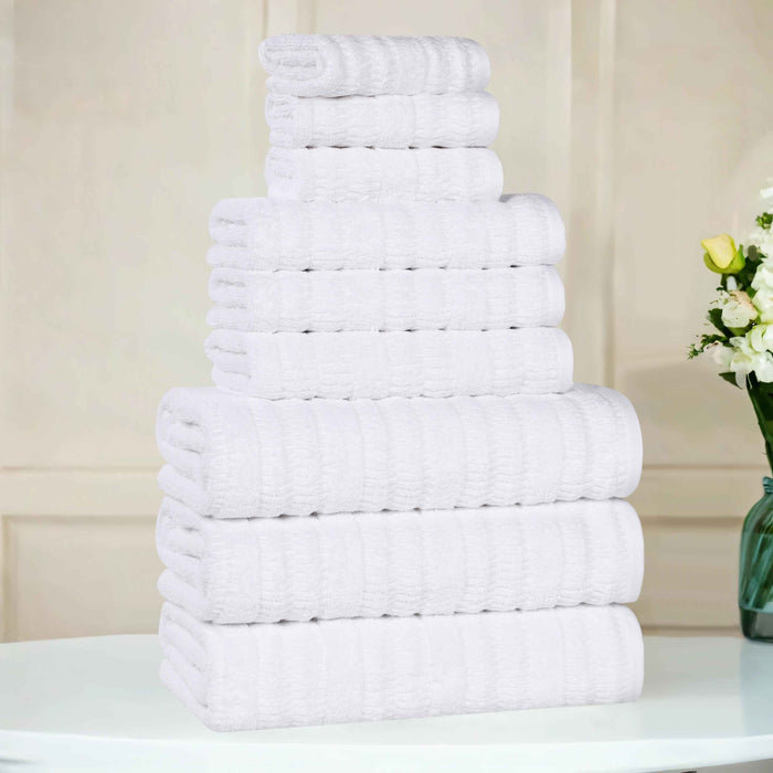 Mika Smart Twist Cotton Solid Vertical Ribbed 9 Piece Towel Set