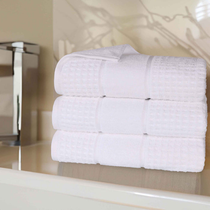 Zero Twist Cotton Waffle Honeycomb Plush Soft Absorbent Bath Towel Set of 3