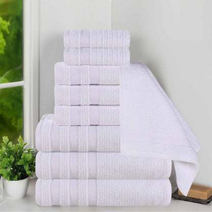 Zero Twist Cotton Ribbed Geometric Border Plush 9 Piece Towel Set - Blue Nile Mills