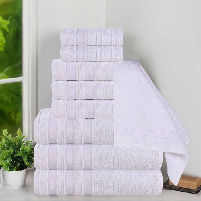 Zero Twist Cotton Ribbed Geometric Border Plush 9 Piece Towel Set