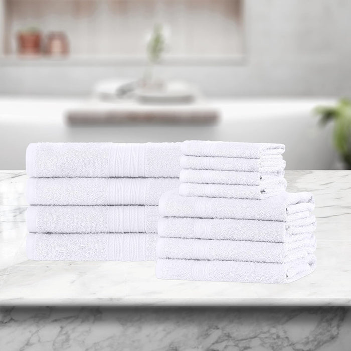 Cotton Eco Friendly Solid 12 Piece Towel Set - White