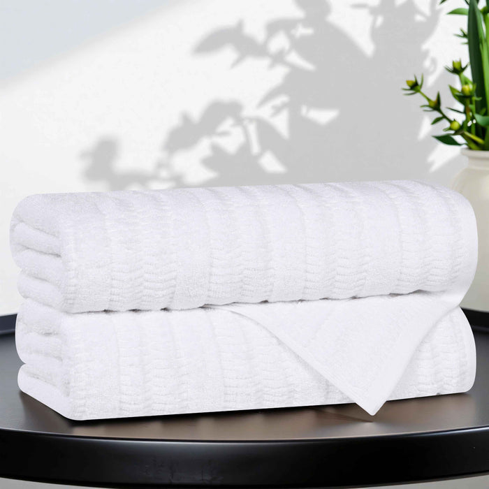 Mika Smart Twist Cotton Solid Vertical Ribbed Bath Towels, Set of 2