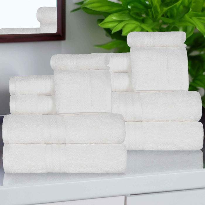 Atlas Cotton Plush Heavyweight Luxury 12 Piece Assorted Towel Set - White