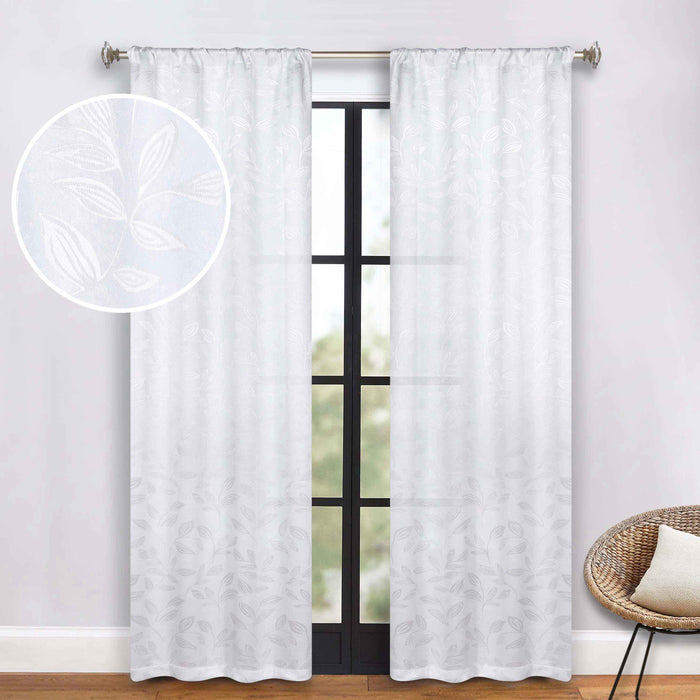 Leaves Rod Pocket Room Darkening Blackout Curtains, Set of 2