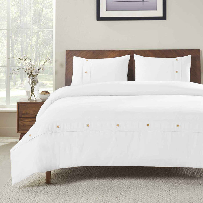 Gina Organic Cotton 300 Thread Count Percale 3-Piece Duvet Cover Set - White