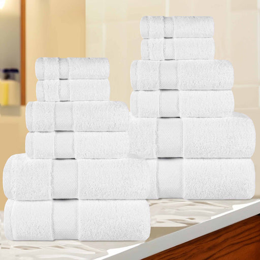 Niles Egypt Produced Giza Cotton Dobby Ultra-Plush 12 Piece Towel Set - White