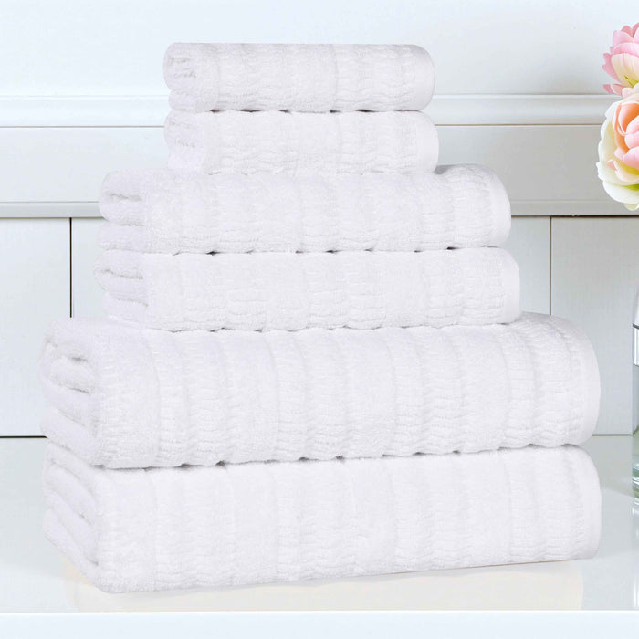 Mika Smart Twist Cotton Solid Vertical Ribbed 6 Piece Towel Set