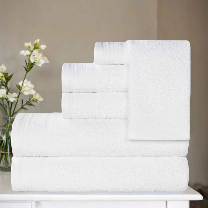 Honeycomb Textured Waffle Border Luxury Cotton 6 Piece Towel Set