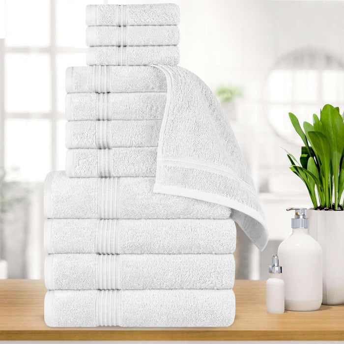 Egyptian Cotton Highly Absorbent Solid 12-Piece Ultra Soft Towel Set - White