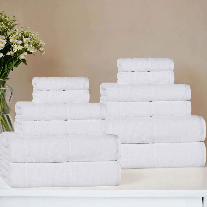 Mile Smart Twist Cotton Solid Broad Border 12 Piece Towel Set