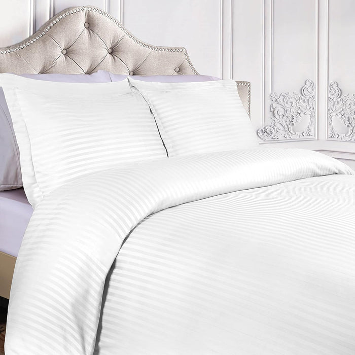 Egyptian Cotton 300 Thread Count Striped Duvet Cover Set - White