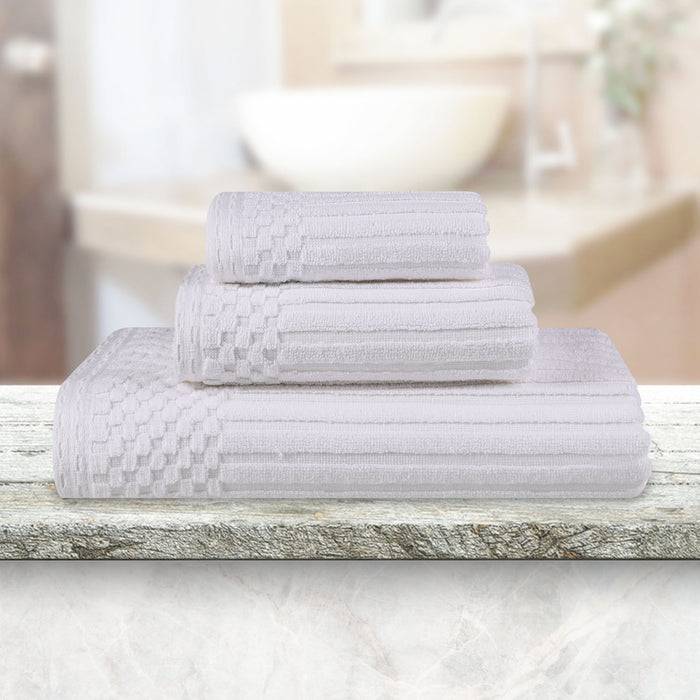 Soho Ribbed Textured Cotton Ultra-Absorbent 3-Piece Assorted Towel Set - White