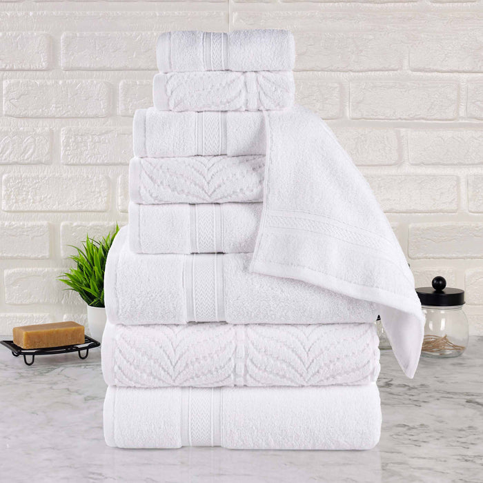 Zero Twist Cotton Solid and Jacquard Elegant Chevron 9 Piece Towel Set