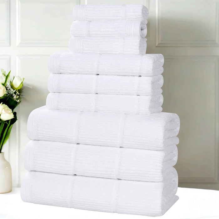 Milo Smart Twist Cotton Solid Ribbed Design 9 Piece Towel Set