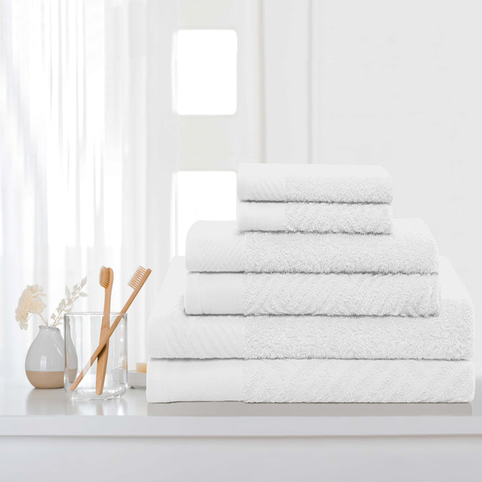 Basketweave Jacquard and Solid 6-Piece Egyptian Cotton Towel Set - White