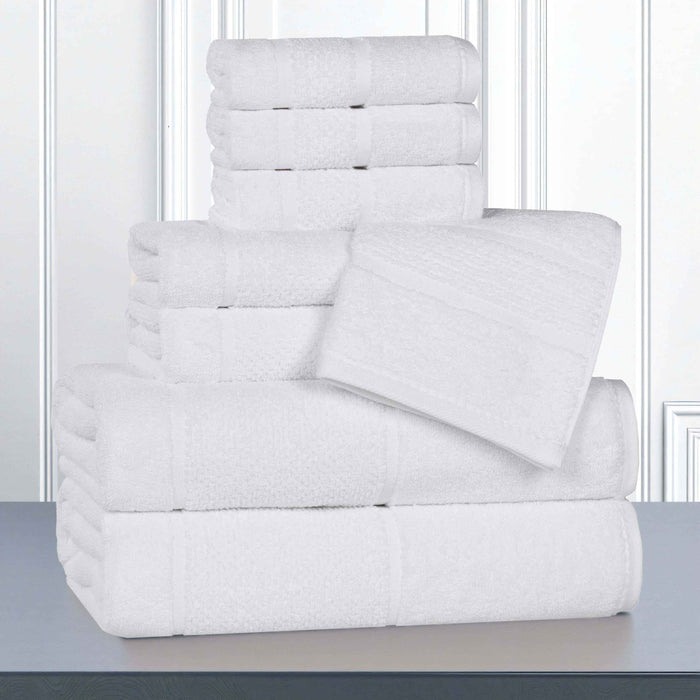 Mile Smart Twist Cotton Solid Broad Border 8 Piece Towel Set