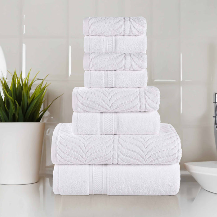 Zero Twist Cotton Solid and Jacquard Elegant Chevron 8 Piece Towel Set