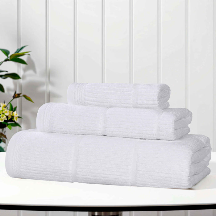 Milo Smart Twist Cotton Solid Ribbed Design 3 Piece Towel Set