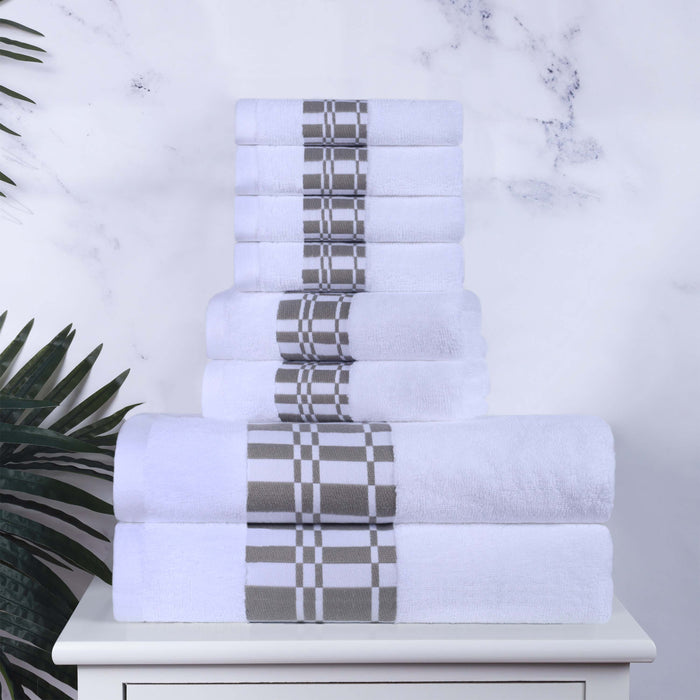 Larissa Cotton Geometric Embroidered Border 8-Piece Assorted Towel Set - White