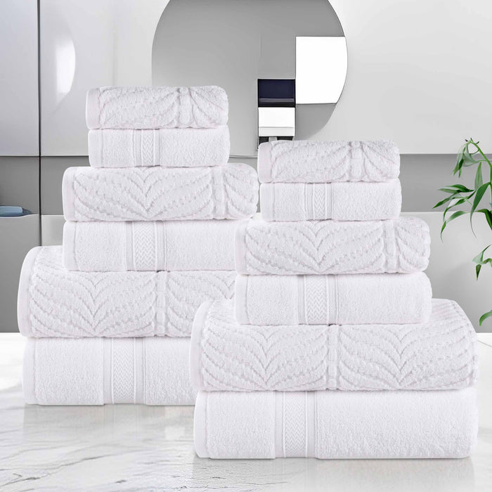 Zero Twist Cotton Solid & Jacquard Elegant Chevron 12 Piece Towel Set