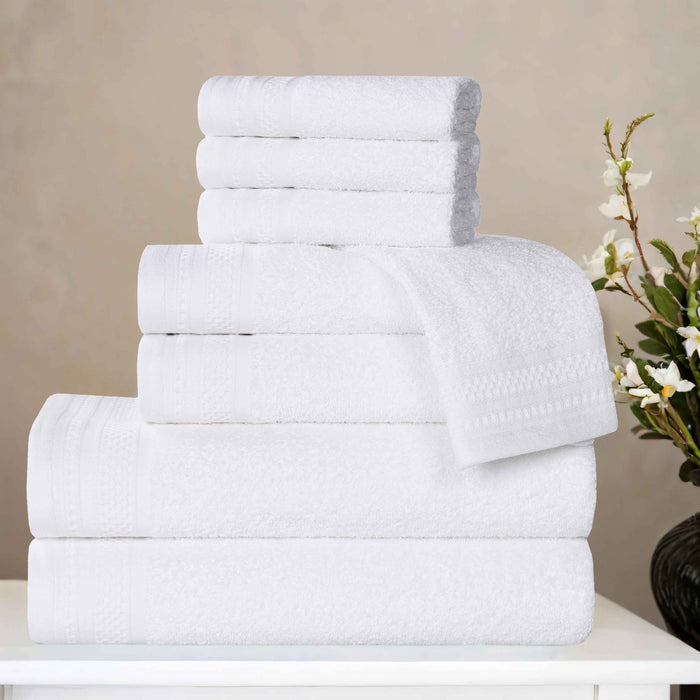 Honeycomb Textured Waffle Border Luxury Cotton 8 Piece Towel Set