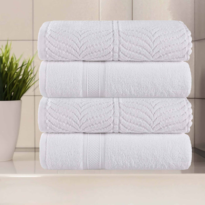 Zero Twist Cotton Solid & Jacquard Elegant Chevron Bath Towel Set of 4