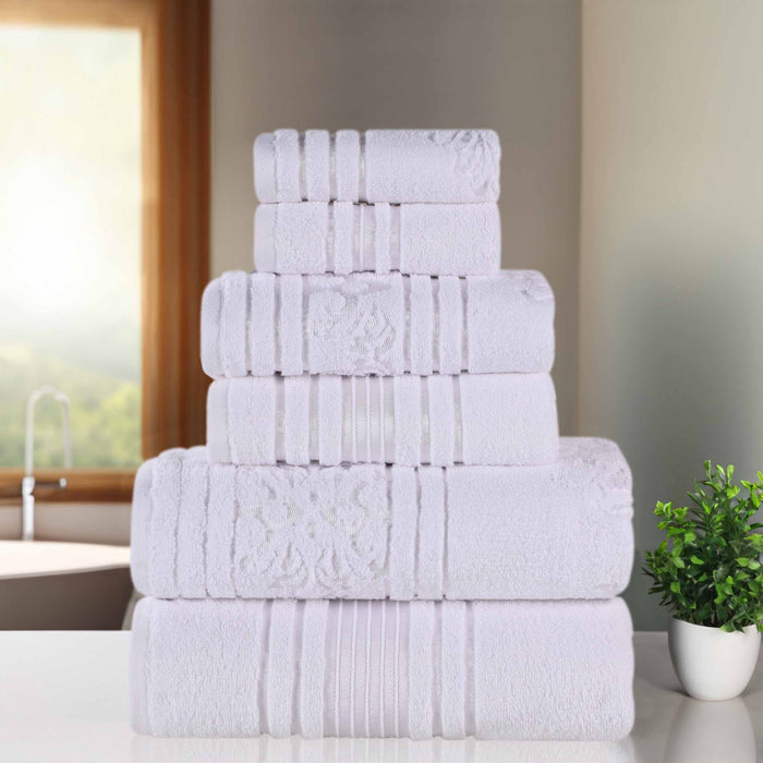 Sadie Zero Twist Cotton Solid and Jacquard Floral 6 Piece Towel Set